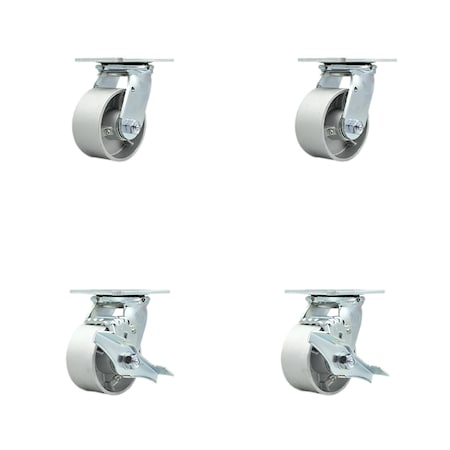 Service Caster 4 Inch Semi Steel Swivel Caster Set with Ball Bearings 2 Brakes SCC-30CS420-SSB-2-TLB-2